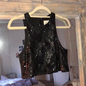 Black sequin crop top